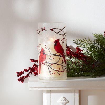 Image showing  Frosted Glass Votive Holder with Beaded Cardinal Bird Design (Set of 6)
