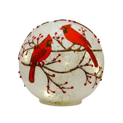Image showing  LED Frosted Cardinal Orb Christmas Ornament with Berry Branch Design, 3-Pack