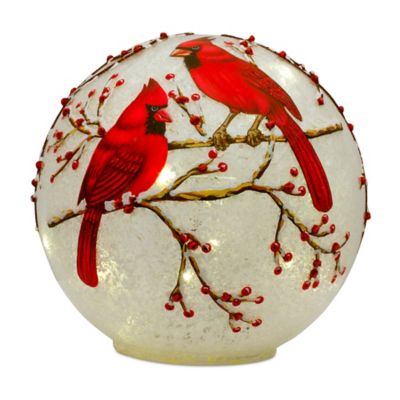 Image showing  LED Frosted Cardinal Orb Christmas Ornament with Berry Branch Design, 3-Pack