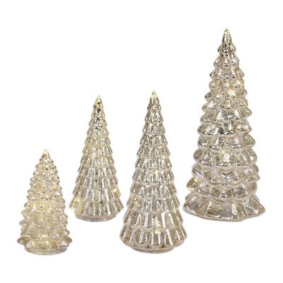 Melrose International LED Lighted Mercury Glass Holiday Tree Decor (Set of 4)