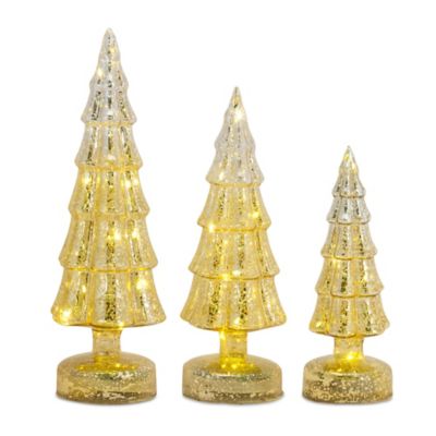 Melrose International LED Lighted Mercury Glass Holiday Tree Decor, 3 pc. Set