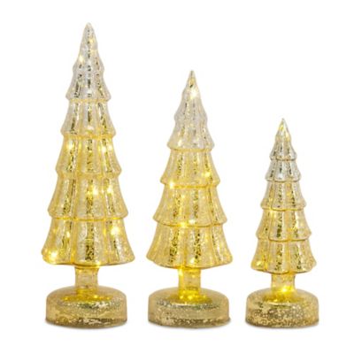 Melrose InternationalLED Lighted Mercury Glass Holiday Tree Decor (Set of 3)