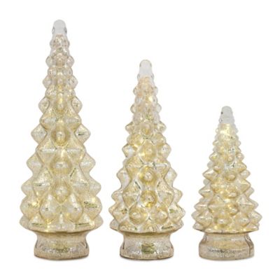 Melrose International LED Lighted Mercury Glass Holiday Tree Decor, 3 pc. Set