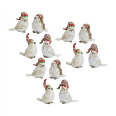 Melrose InternationalWinter Bird Figurine with Stocking Hat (Set of 12)
