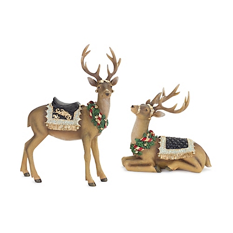 Melrose International Holiday Deer Figurine with Gold Accents (Set of 2)