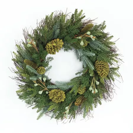 Melrose InternationalMixed Winter Pine Wreath with Pine Cone and Twig Accent 23" D Artificial Christmas Wreaths