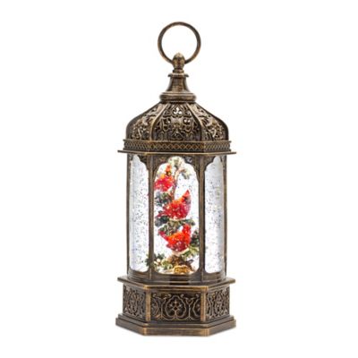 Melrose International LED Snow Globe Lantern with Cardinal Bird Branch, 13 in. H