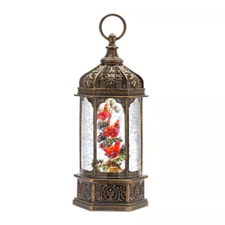 Melrose International LED Snow Globe Lantern with Cardinal Bird Branch 13" H Christmas Kitchen & Tabletop Decor