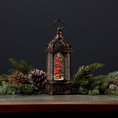 Image showing  LED Snow Globe Lantern with Cardinal Bird Branch, 13 in. H