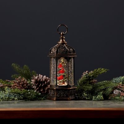 Image showing  LED Snow Globe Lantern with Cardinal Bird Branch, 13 in. H