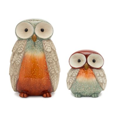 Melrose InternationalTerra Cotta Owl Figurine with Glazed Accents (Set of 2)