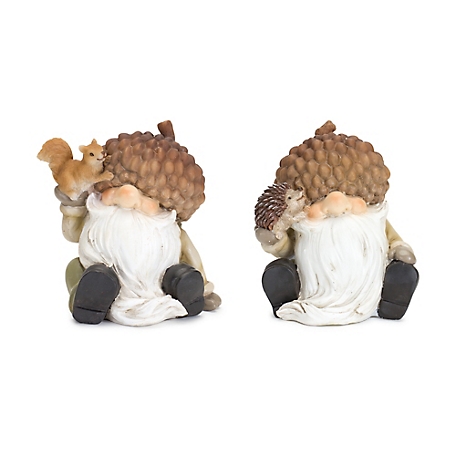 Melrose InternationalHarvest Gnome Figurine with Acorn Hat and Woodland Friends (Set of 2)