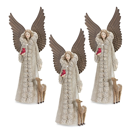 Melrose InternationalWinter Angel Figurine with Deer and Bird Accent (Set of 2)