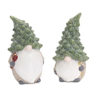 Melrose International Terra Cotta Gnome Figurine with Pine Tree Hat, 2 pc. Set