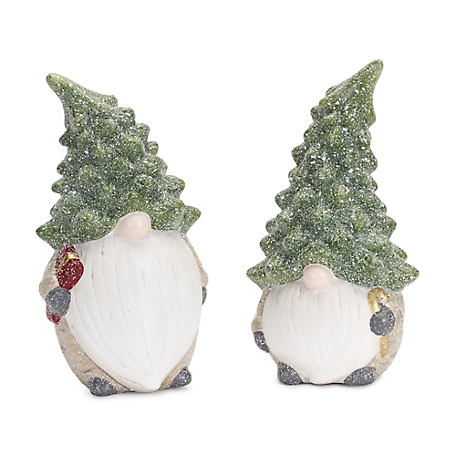 Melrose InternationalTerra Cotta Gnome Figurine with Pine Tree Hat (Set of 2)