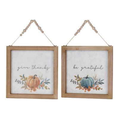 Melrose InternationalWood Beaded Hanging Harvest Grateful Thankful Sentiment (Set of 2)