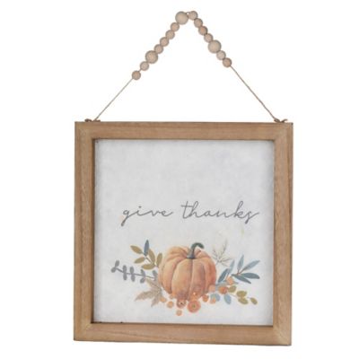 Image showing  Wood Beaded Hanging Harvest Grateful Thankful Sentiment (Set of 2)