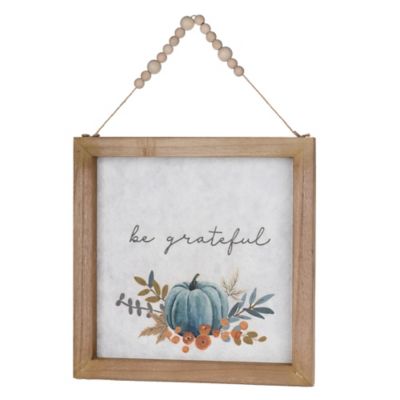 Image showing  Wood Beaded Hanging Harvest Grateful Thankful Sentiment (Set of 2)
