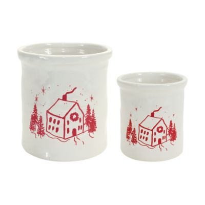 Image showing  Ceramic Crock with Snowy House Scene (Set of 4)