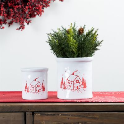 Image showing  Ceramic Crock with Snowy House Scene (Set of 4)