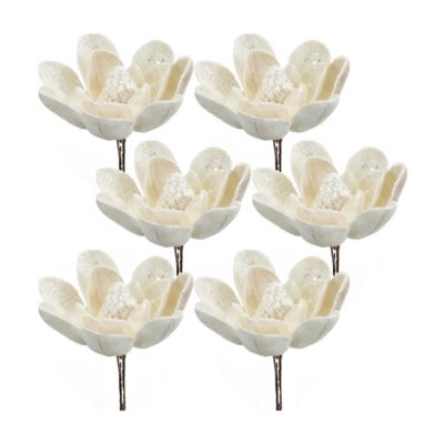 Melrose InternationalIvory Velvet Magnolia Stem with Silver Bead Accents (Set of 6)