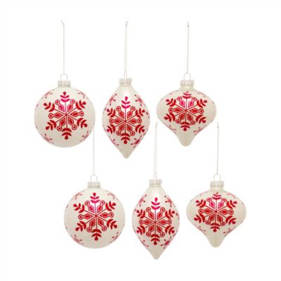 Melrose International Painted Snowy Pine Tree Ball Ornament (Set of 6)