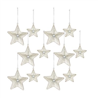 Melrose International Silver Beaded Metal Star Ornament (Set of 12)