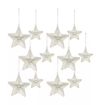 Melrose InternationalSilver Beaded Metal Star Ornament (Set of 12) Christmas Ornaments & Tree Toppers