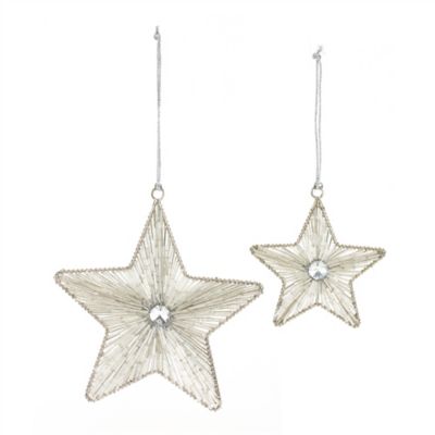 Image showing  Silver Beaded Metal Star Ornament (Set of 12)