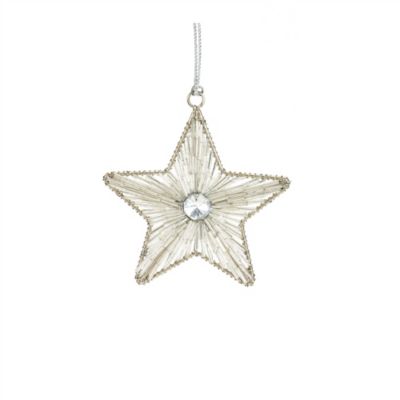 Image showing  Silver Beaded Metal Star Ornament (Set of 12)