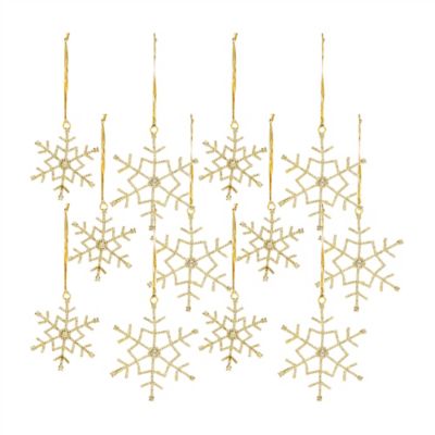 Melrose International Gold Jeweled Metal Snowflake Ornament (Set of 12 ...