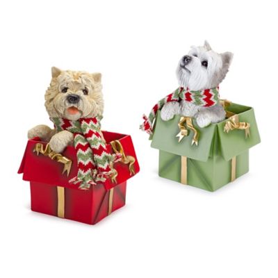 Melrose InternationalWhimsical Terrier Dog in Present Figurine (Set of 2)