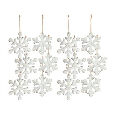 Melrose International White 17-Inch Wood Snowflake Ornament, Set of Six  83665DS