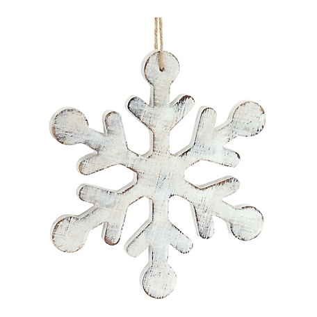 Melrose International Wooden Snowflake Ornament with White Washed Finish  (Set of 12) at Tractor Supply Co.