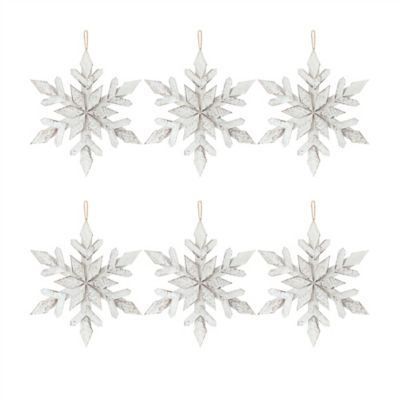 Melrose InternationalWhite Washed Wooden Snowflake Ornament (Set of 6)