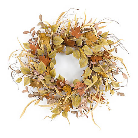 Melrose International Mixed Harvest Foliage Wreath with Mini Pumpkin Accents 19.5 in. D