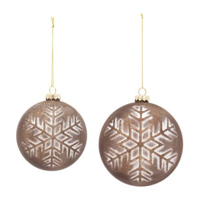 Melrose InternationalBronze Glass Ball Ornament with Brushed Snowflake Design (Set of 6)