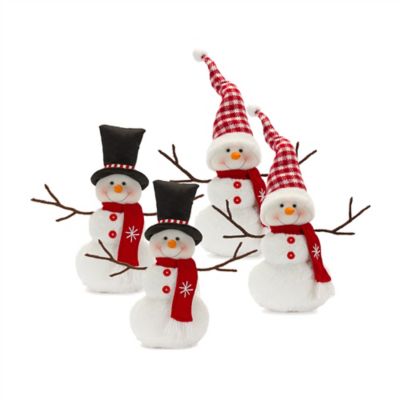Melrose International Plush Snowman Shelf Sitter with Hat and Scarf Accent (Set of 4)