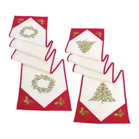 Melrose InternationalRibbon Embroidered Tree and Wreath Table Runner (Set of 2) Christmas Kitchen & Tabletop Decor