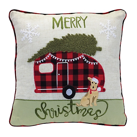 Melrose InternationalEmbroidered Camper Christmas with Dog Throw Pillow 15 in. SQ