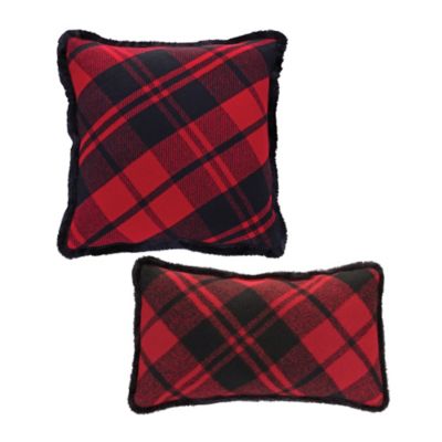 Melrose InternationalBlack and Red Plaid Throw Pillow with Fringe (Set of 2)