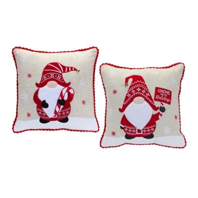 Melrose InternationalEmbroidered Gnome and Nordic Snowflake Pillow (Set of 2)