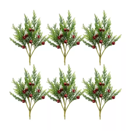 Melrose InternationalVaried Pine Pick with Red Bells (Set of 6) Artificial Christmas Plants