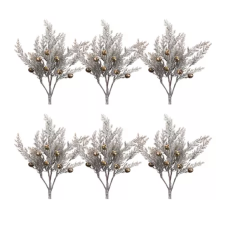 Melrose International Silver Pine Pickaxe with Bronze Bells (Set of 6) Artificial Christmas Plants