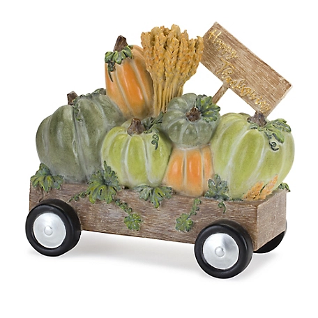 Melrose InternationalHappy Thanksgiving Wagon and Pumpkin Figurine 8.5 in. L