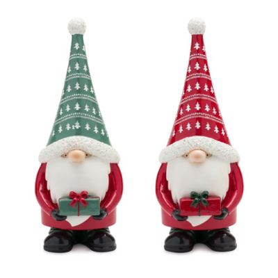 Melrose International Stone Holiday Gnome Figurine with Present Accent (Set of 2)