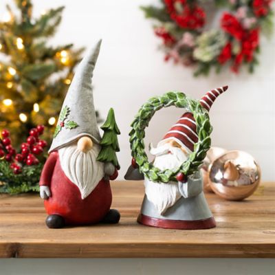 Image showing  Holiday Gnome Figurine with Pine Tree and Wreath Accent (Set of 2)