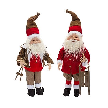Melrose International Vintage Elf Santa Figurine with Sled and Ski Accents (Set of 2)