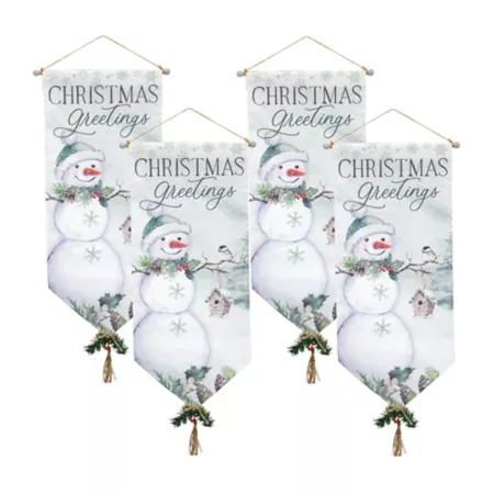 Melrose International Traditional Christmas Greetings Canvas Banner (Set of 4) Christmas Wall Decor