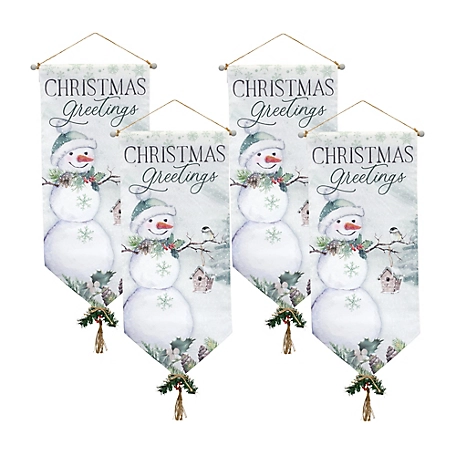 Melrose International Traditional Christmas Greetings Canvas Banner (Set of 4)